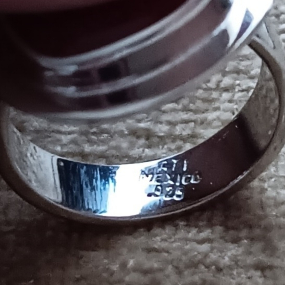 Silver Synthetic Red Stone Set Ring - Picture 6 of 14